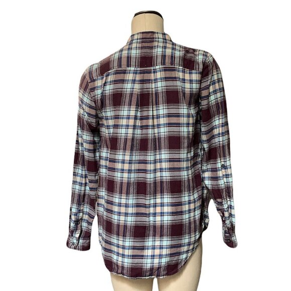Lands' End Wm Plaid Cotton Flannel Pintuck Button Blouse Sz 6 Roll Tab 210H - Picture 5 of 9